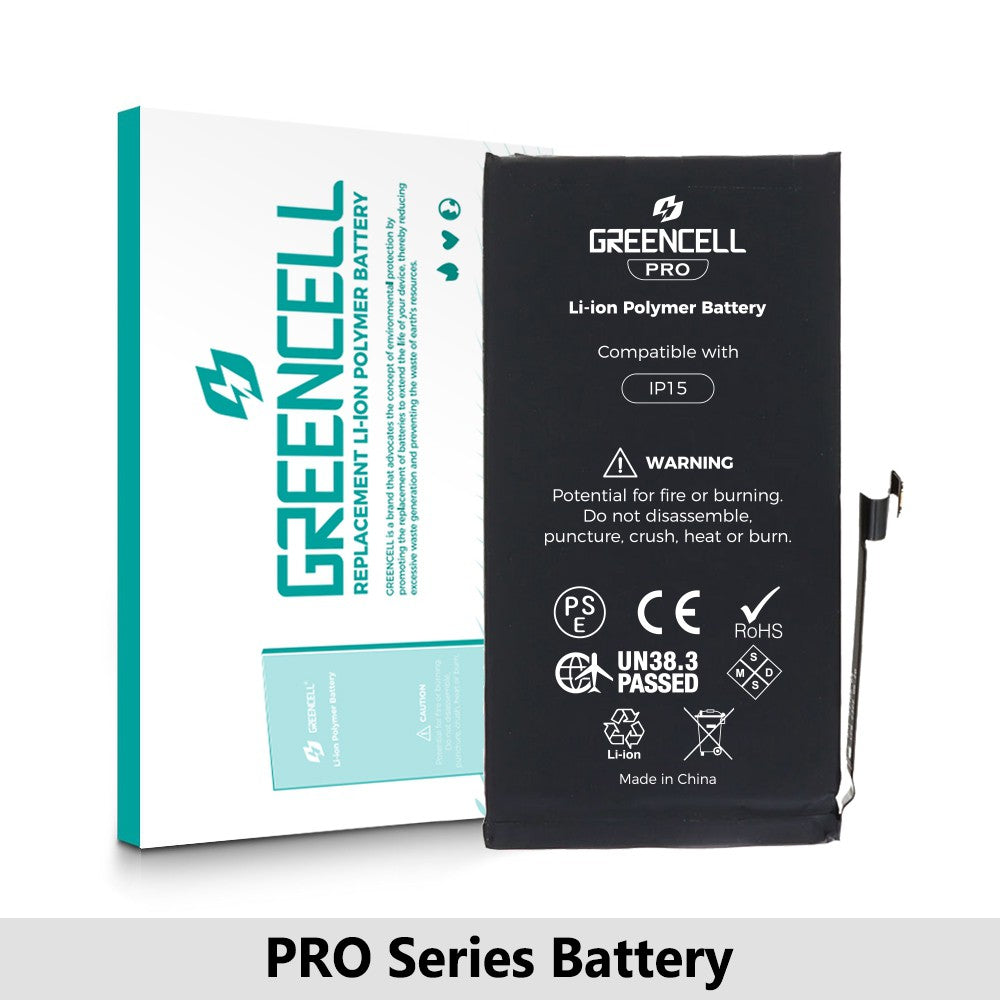 Greencell PRO series-iPhone 15 Replacement Battery with Adhesive Strips 3349mAh (TI chip -27546-A3 IC & Original Cell) Greencell PRO series-iPhone 15 Replacement Battery with Adhesive Strips 3349mAh (TI chip -27546-A3 IC & Original Cell)
